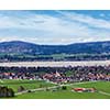 German countryside and village with tilt shift toy effect shallow depth of field. Bavaria, Germany