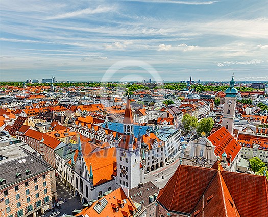 Aerial view of Munich - Marienplatz and Altes Rathaus, Bavaria, Germany Aerial view of Munich - Marienplatz and Altes Rathaus, Bavaria, Germany
