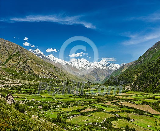 Valley in Himalayas. Sangla valley, Himachal Pradesh, India Valley in Himalayas. Sangla valley, Himachal Pradesh, India