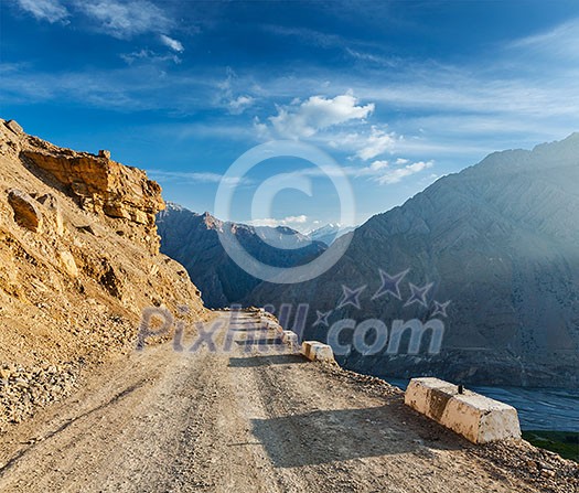 Road in Himalayas. Spiti Valley, Himachal Pradesh, India