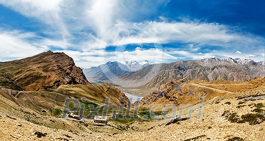 Panorama of Spiti valley in Himalayas. Himachal Pradesh, India Panorama of Spiti valley in Himalayas. Himachal Pradesh, India