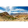 Panorama of Spiti valley in Himalayas. Himachal Pradesh, India