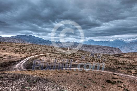 High dynamic range HDR image of road in Himalayas. Spiti Valley, Himachal Pradesh, India High dynamic range HDR image of road in Himalayas. Spiti Valley, Himachal Pradesh, India