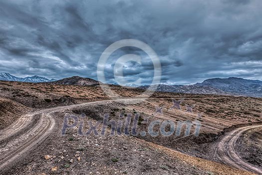 Road in Himalayas. Spiti Valley, Himachal Pradesh, India