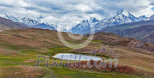 Himalayan landscape panorama. Spiti valley, Himachal Pradesh, India