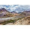 View of Spiti valley and Spiti river in Himalayas. Spiti valley, Himachal Pradesh, India