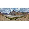 View of Spiti valley and Spiti river in Himalayas. Spiti valley, Himachal Pradesh, India