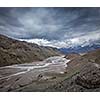 View of Spiti valley and Spiti river in Himalayas. Spiti valley, Himachal Pradesh, India