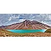 Panorama of mountain lake Chandra Tal in Himalayas. Himachal Pradesh, India