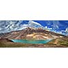 Panorama of mountain lake Chandra Tal in Himalayas. Himachal Pradesh, India