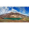Panorama of mountain lake Chandra Tal in Himalayas. Himachal Pradesh, India