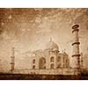 Taj Mahal Indian Symbol - India travel background  with grunge texture overlaid. Agra, India
