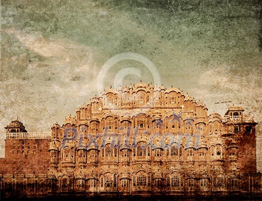 Vintage retro hipster style travel image of Famouse Rajasthan landmark - Hawa Mahal palace (Palace of the Winds), Jaipur, Rajasthan with grunge texture overlaid Vintage retro hipster style travel image of Famouse Rajasthan landmark - Hawa Mahal palace (Palace of the Winds), Jaipur, Rajasthan with grunge texture overlaid