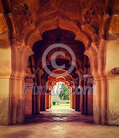Vintage retro effect filtered hipster style travel image of Lotus Mahal arches. Royal Centre. Hampi, Karnataka, India Vintage retro effect filtered hipster style travel image of Lotus Mahal arches. Royal Centre. Hampi, Karnataka, India