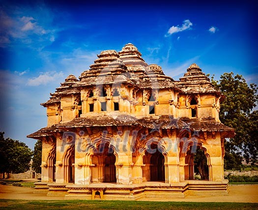 Vintage retro effect filtered hipster style travel image of Lotus Mahal palace ruins. Royal Centre. Hampi, Karnataka, India