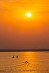 Yacht boats silhouettes in lake on sunset, India