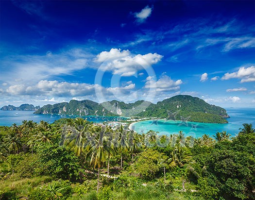 Tropical island with resorts - Phi-Phi island, Krabi Province, Thailand Tropical island with resorts - Phi-Phi island, Krabi Province, Thailand