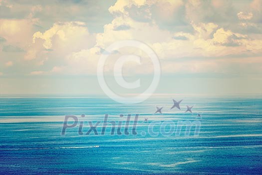 Vintage retro effect filtered hipster style travel image of speeding boat in blue sea. Andaman Sea, Thailand