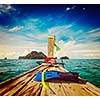 Vintage retro effect filtered hipster style travel image of snorkeling set on boat, sea, island. Thailand