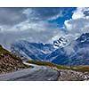 Road in Himalayas. Rohtang La pass, Himachal Pradesh, India