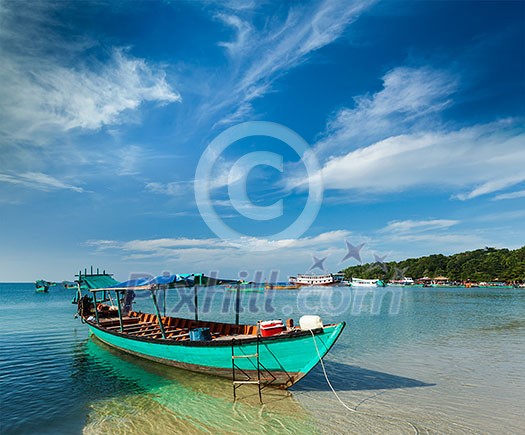 Boats on beash in sea at Sihanoukville, Cambodia