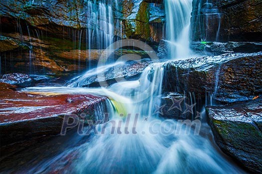 Tropical waterfall. Popokvil Waterfall, Bokor National Park, Cambodia