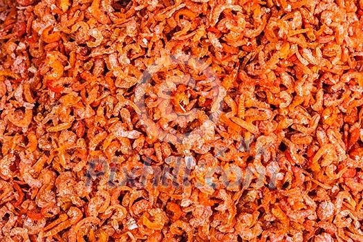 Dried shrimps close up in market in Asia