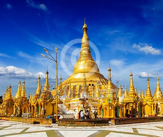 Myanmer famous sacred place and tourist attraction landmark - Shwedagon Paya pagoda. Yangon, Myanmar