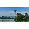 Panorama of  Shwedagon Pagoda over Kandawgyi Lake in Yangon, Burma Myanmar