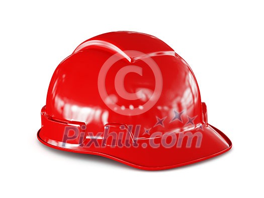 Red hard hat of construction worker isolated on white Red hard hat of construction worker isolated on white