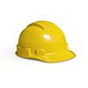 Yellow hard hat of construction worker isolated on white