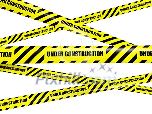 Under construction concept background - yellow warning caution ribbon tape on white background