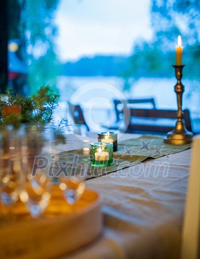 Evening table setting with candles