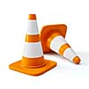 Orange highway traffic construction cones with white stripes isolated on white