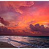 Calm peaceful ocean and beach on tropical sunrise. Bali, Indonesia