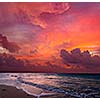 Calm peaceful ocean and beach on tropical sunrise. Bali, Indonesia