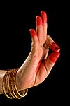 Woman hand showing Arala hasta (meaning bent) of indian classic dance Bharata Natyam