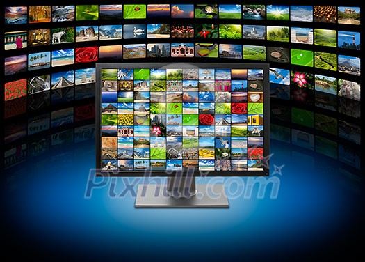Monitor with images on multimedia background Monitor with images on multimedia background