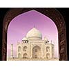Taj Mahal through arch, Indian Symbol - India travel background. Agra, Uttar Pradesh, India