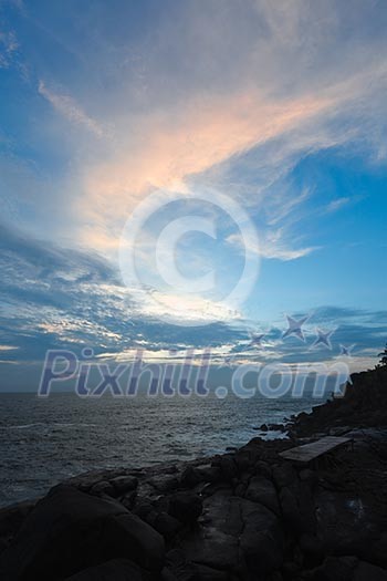 Rocky coast at sunset. Unawatuna, Sri Lanka Rocky coast at sunset. Unawatuna, Sri Lanka