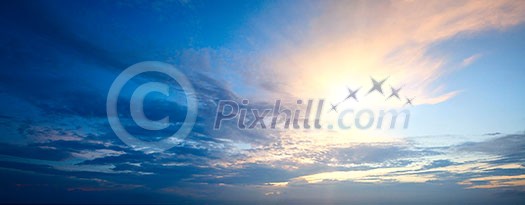 Sunset sky with sun Sunset sky with sun