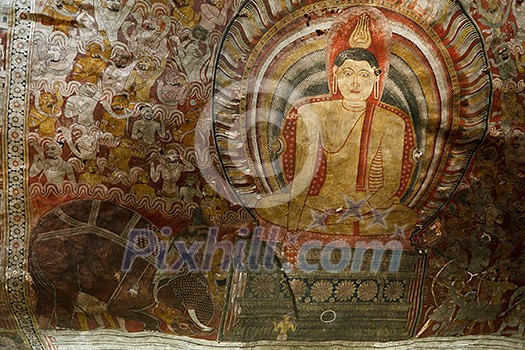 Ancient Buddha image in Dambulla Rock Temple caves, Sri Lanka Ancient Buddha image in Dambulla Rock Temple caves, Sri Lanka