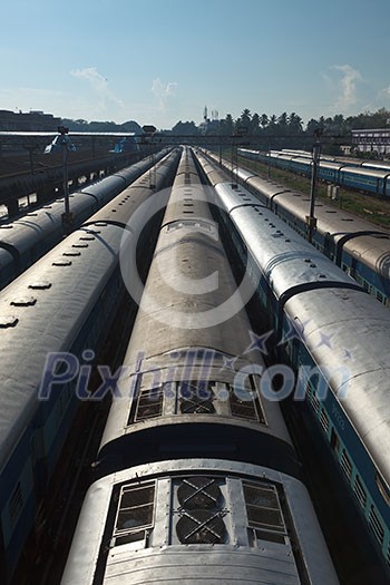 Trains at train station. Trivandrum, Kerala, India