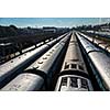 Trains at train station. Trivandrum, Kerala, India