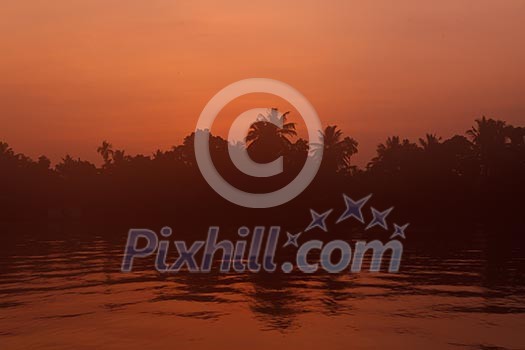 Sunrise on Kerala Backwaters. Kerala, India Sunrise on Kerala Backwaters. Kerala, India