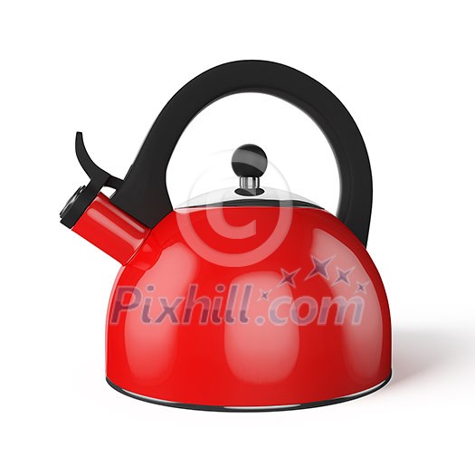 Red stovetop whistling kettle isolated on white background Red stovetop whistling kettle isolated on white background