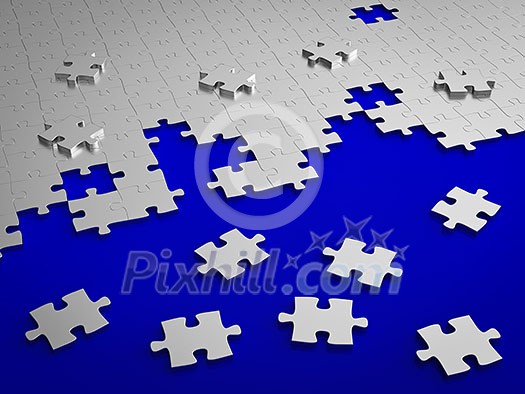 Jigsaw puzzle assemble on blue Jigsaw puzzle assemble on blue