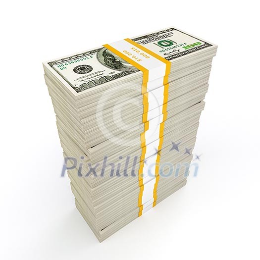 US dollars banknotes money stack on white US dollars banknotes money stack on white