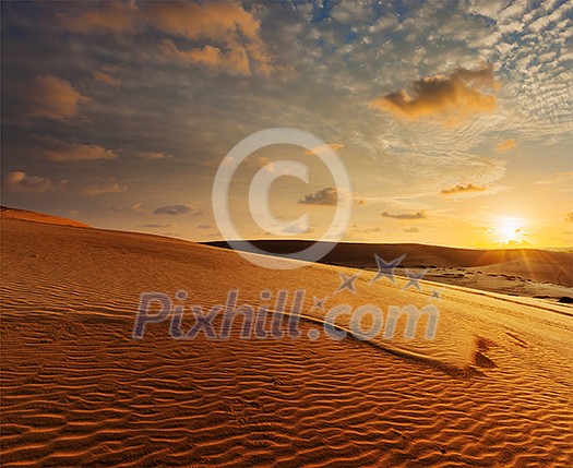Desert sand dunes on sunrise, Mui Ne, Vietnam Desert sand dunes on sunrise, Mui Ne, Vietnam