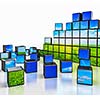 Ecology environmetal nature protection concept - cubes with beautiful landscape on white reflective background